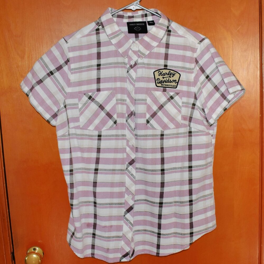 Harley Davidson Plaid Flannel Fitted Womens Shirt Women's Large